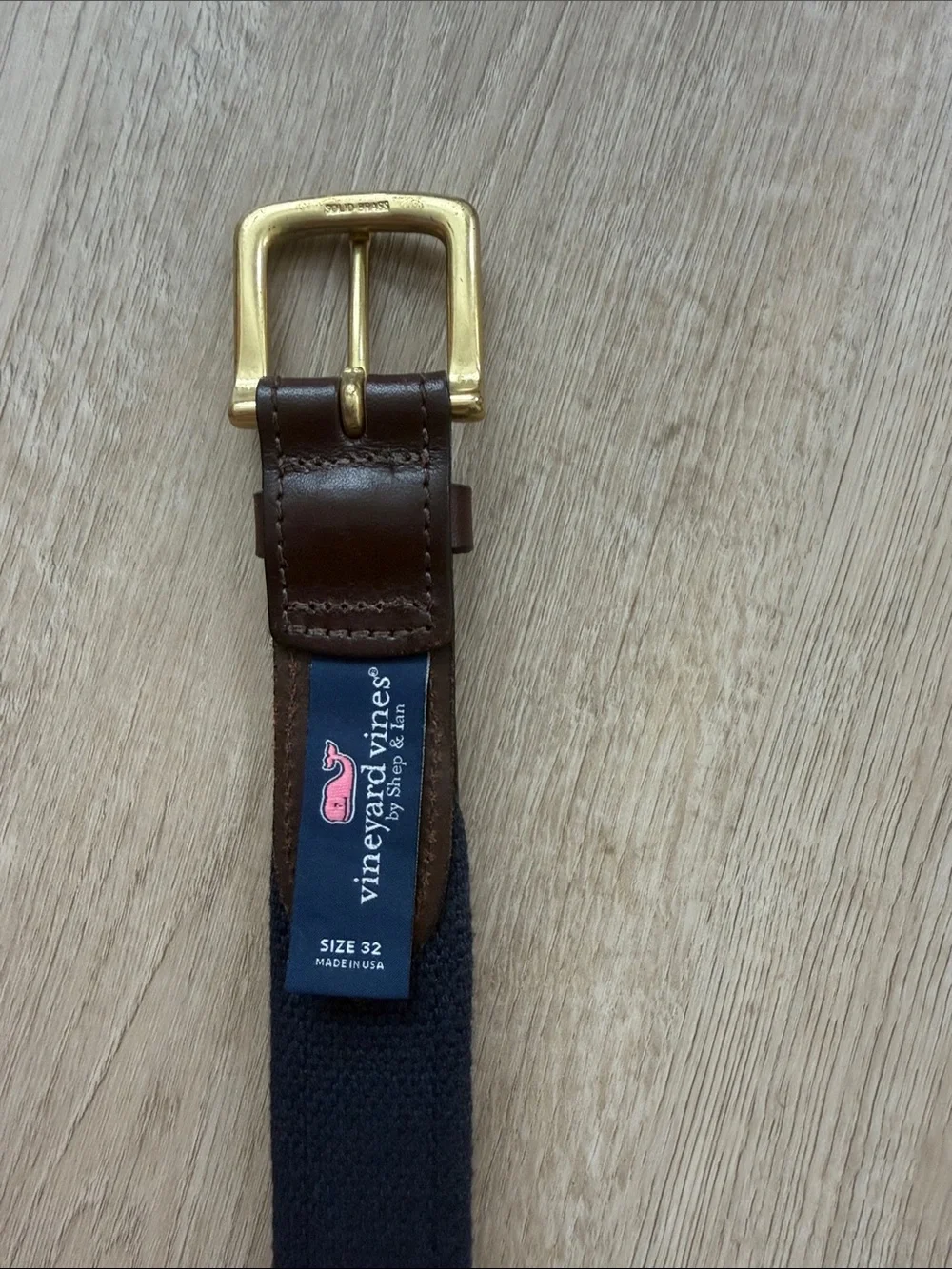 Vineyard Vines Brown Leather Belt with Yellow Fish-Patterned Strap